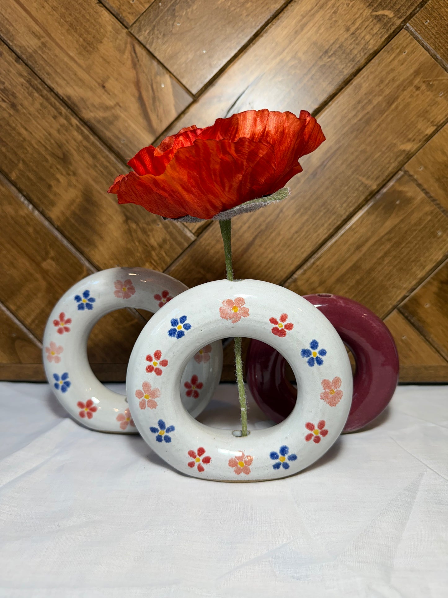 White Floral Donut Vase
