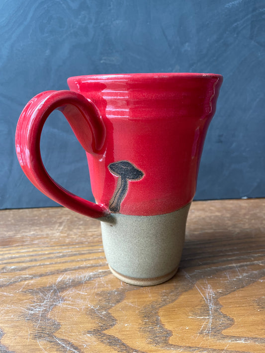 Mushroom in Red Tall Mug