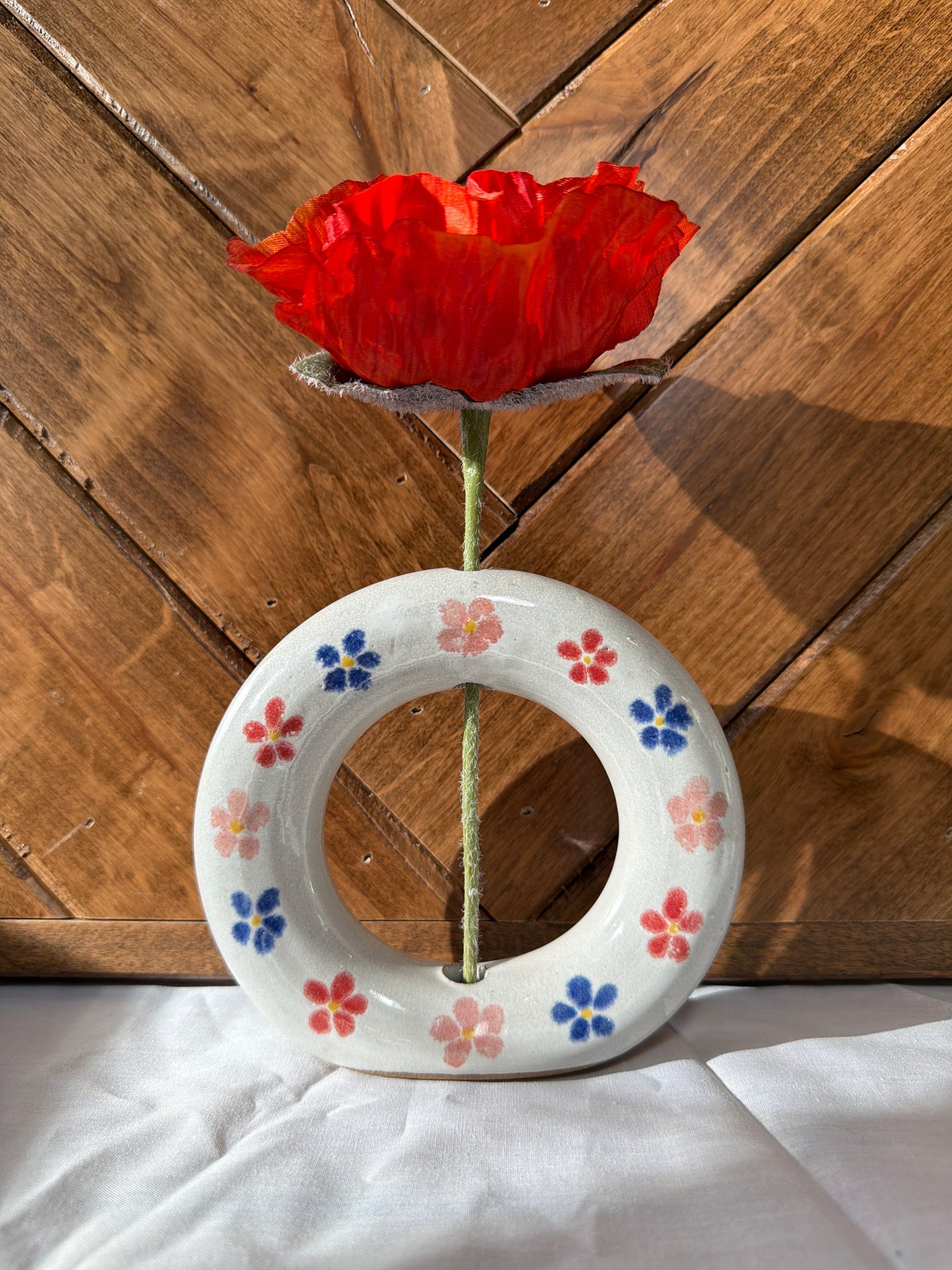 White Floral Donut Vase