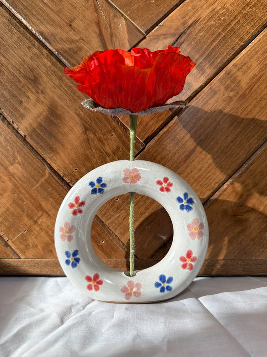 White Floral Donut Vase