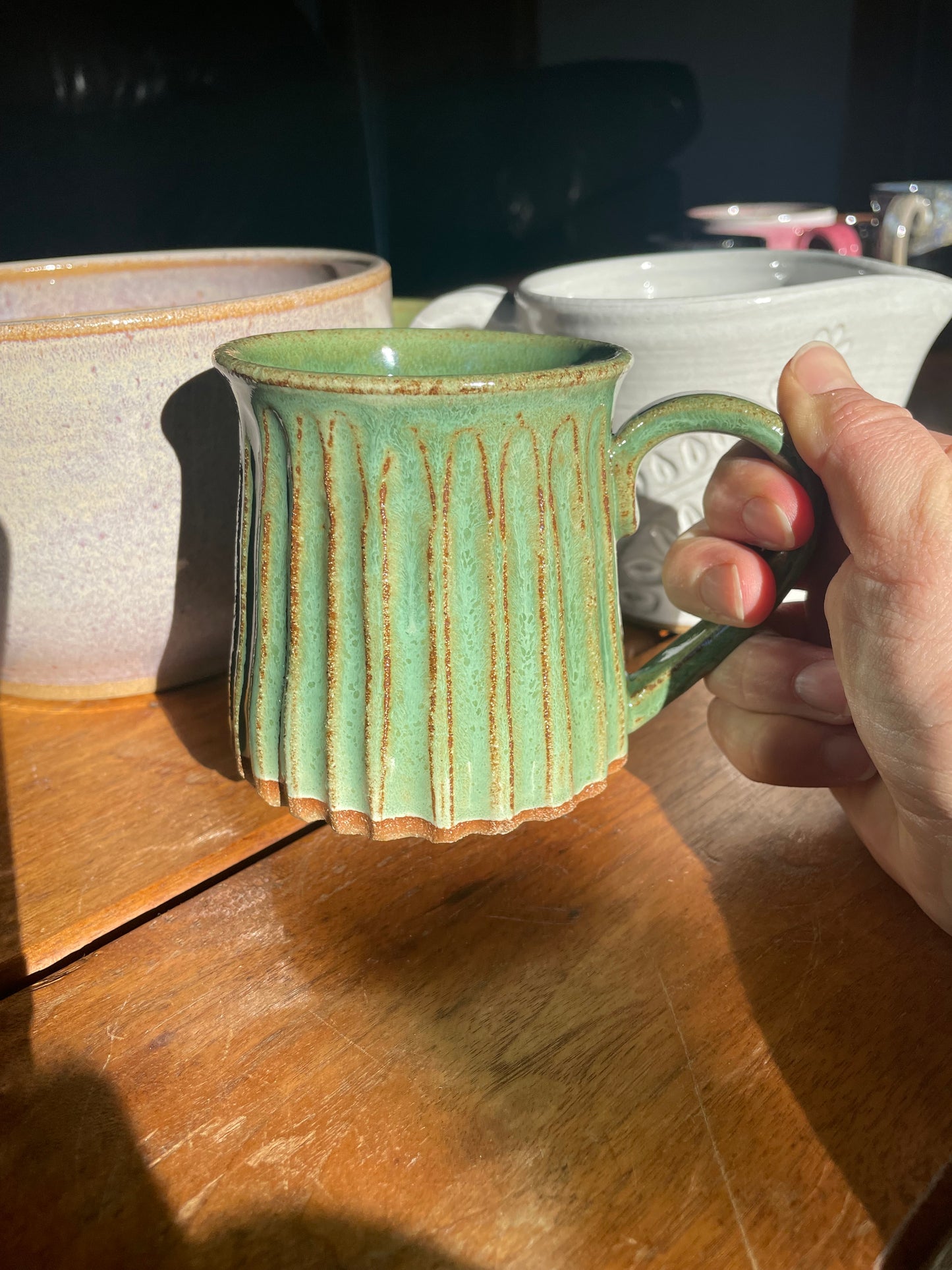 Green Fluted Mug