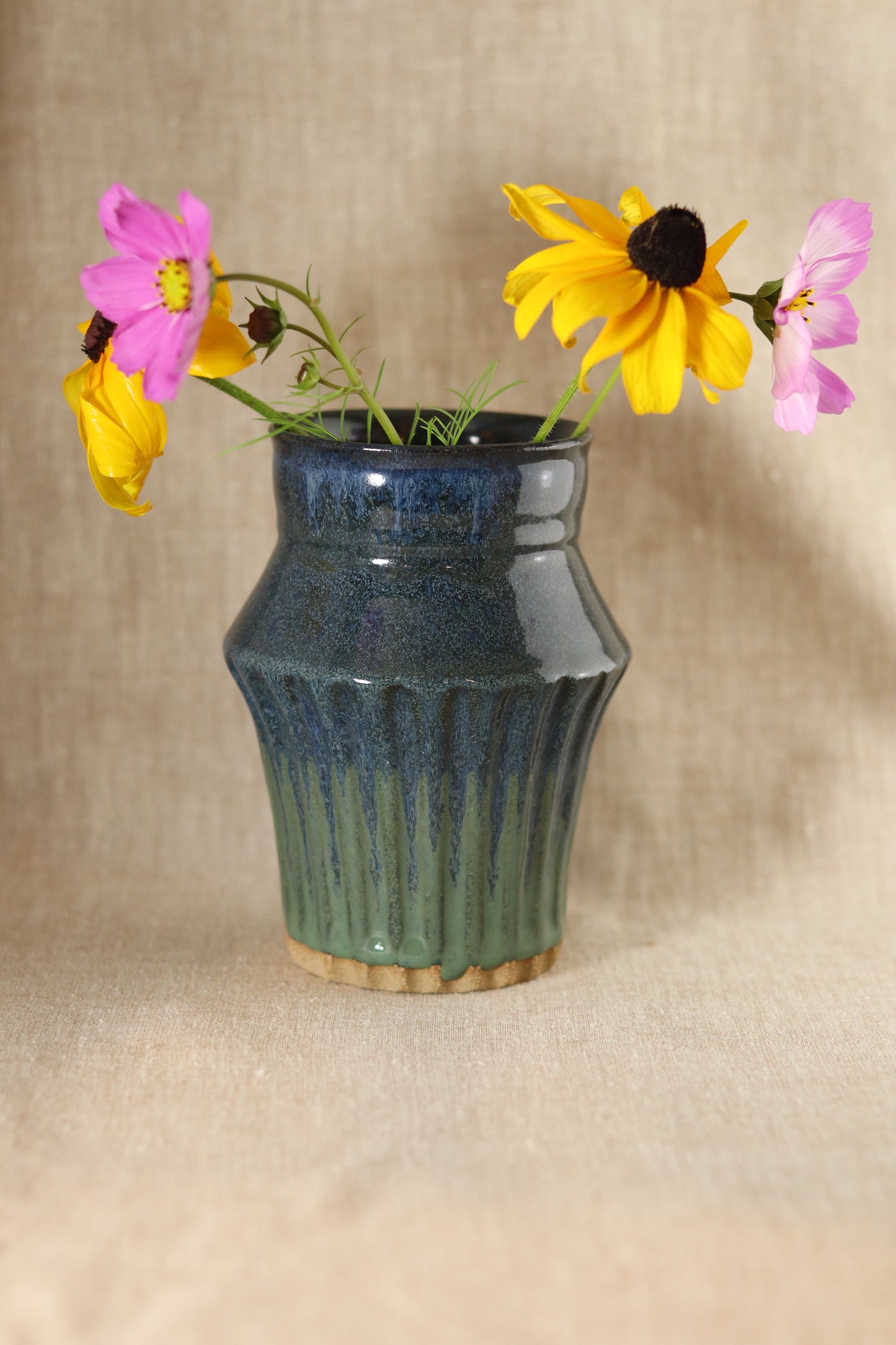 Fluted Blue Vase