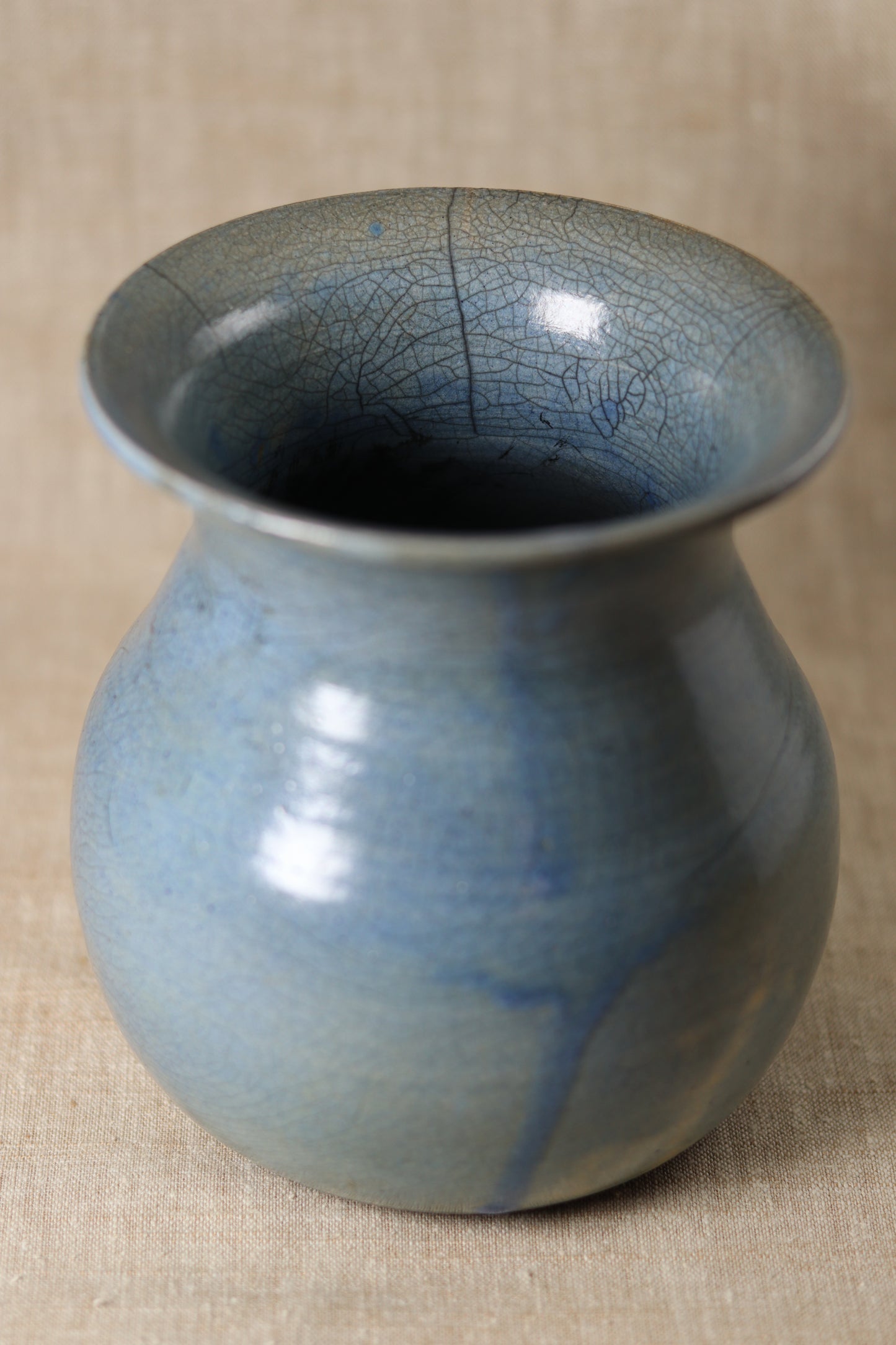 Blue Crackle Raku Vase