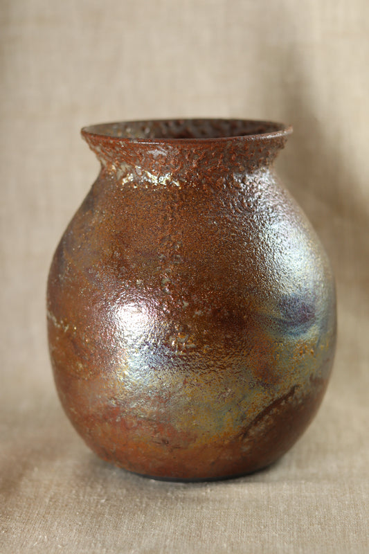 Round Copper Raku Vase