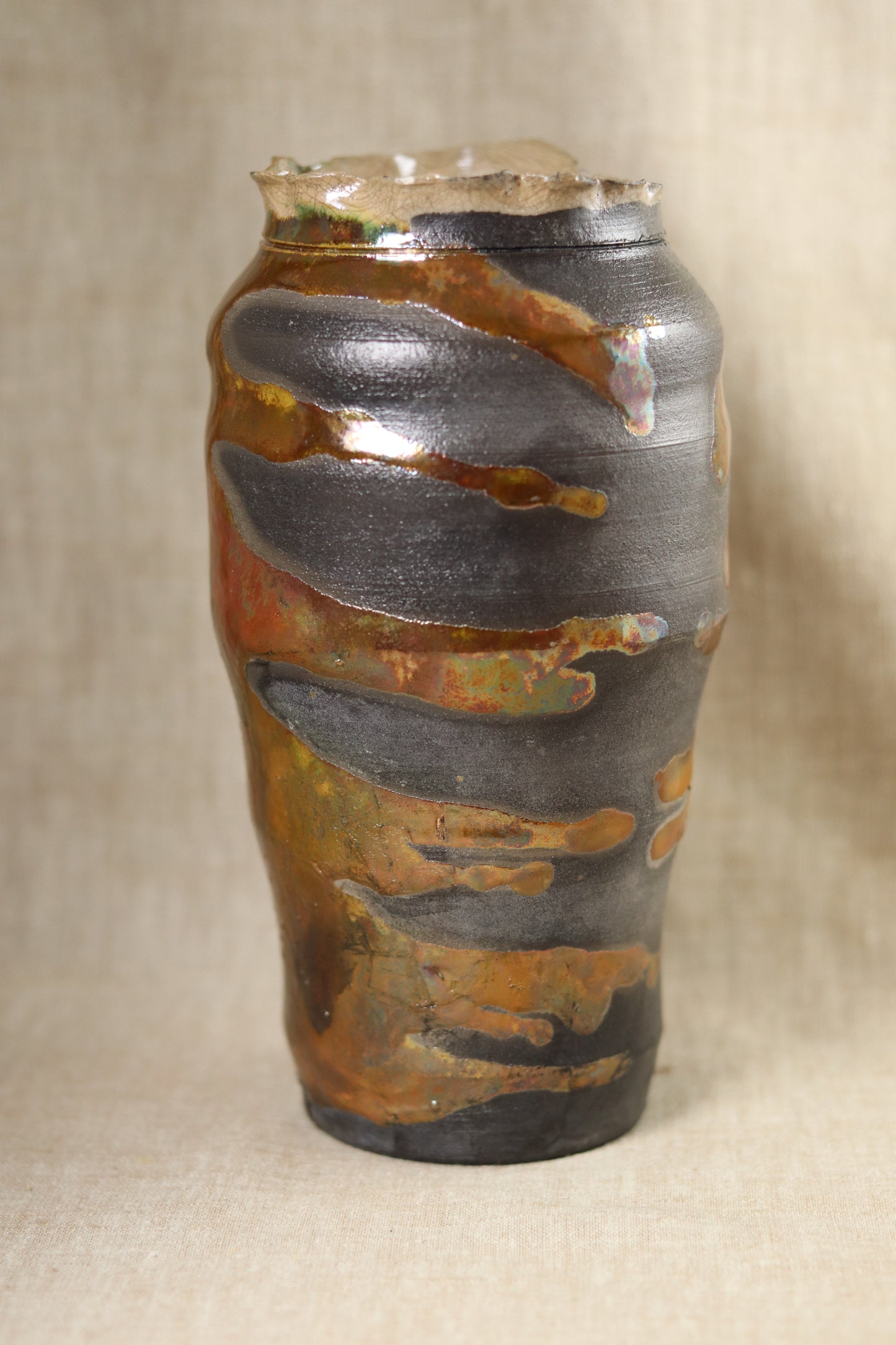 Ruffled Rim Raku Vase