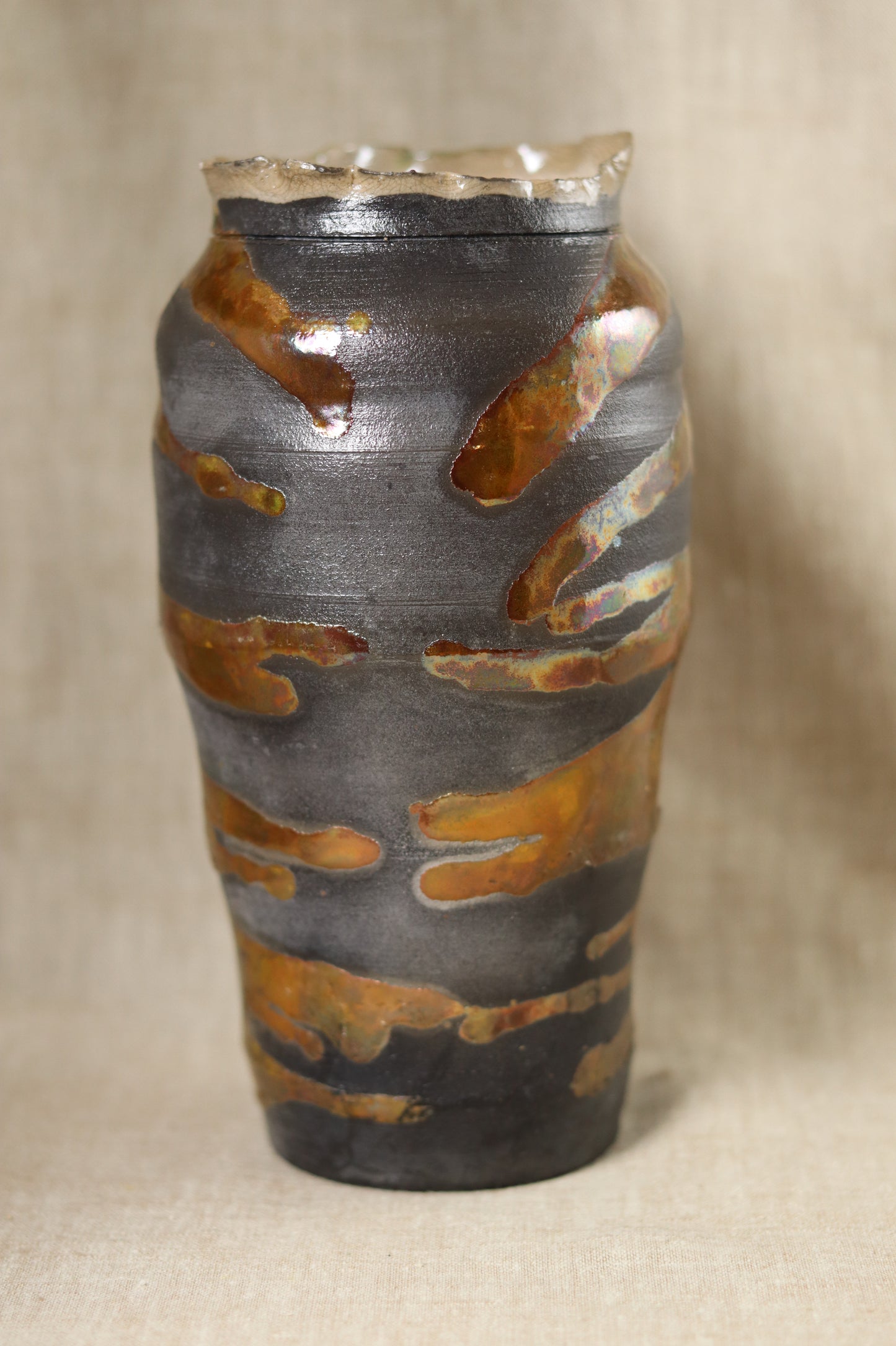 Ruffled Rim Raku Vase